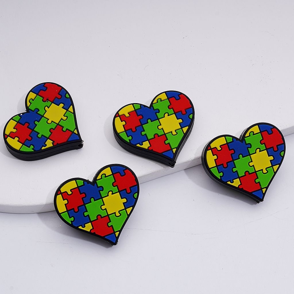 Autism Awareness Mini Multi-color Heart Puzzle Silicone Focal Beads