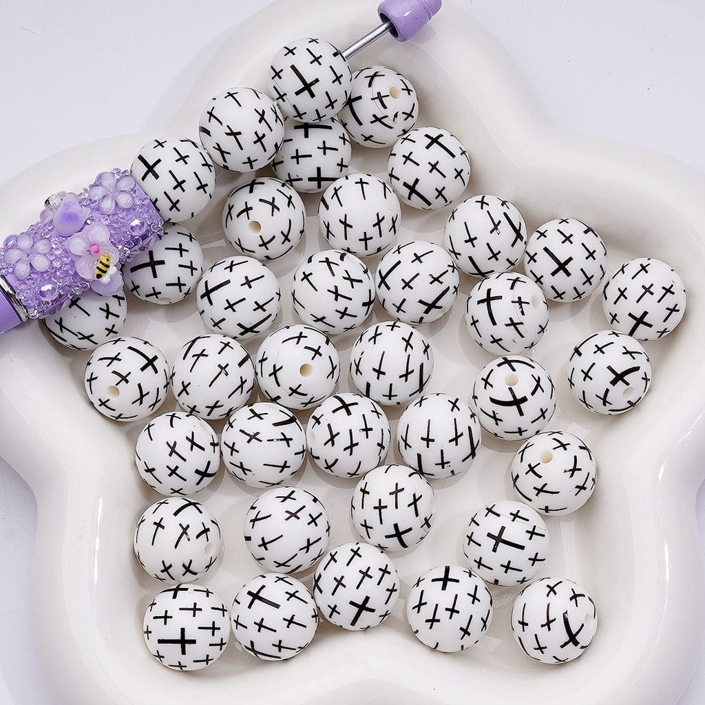 Mini Red Cross Print Medical Theme Silicone Craft Beads Z-00248