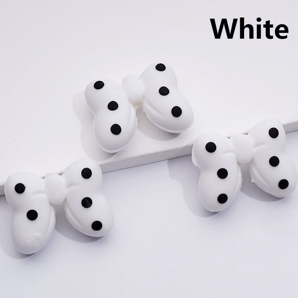 Multi-Color 3D Bowknots with Mini White Spots Silicone Focal Beads