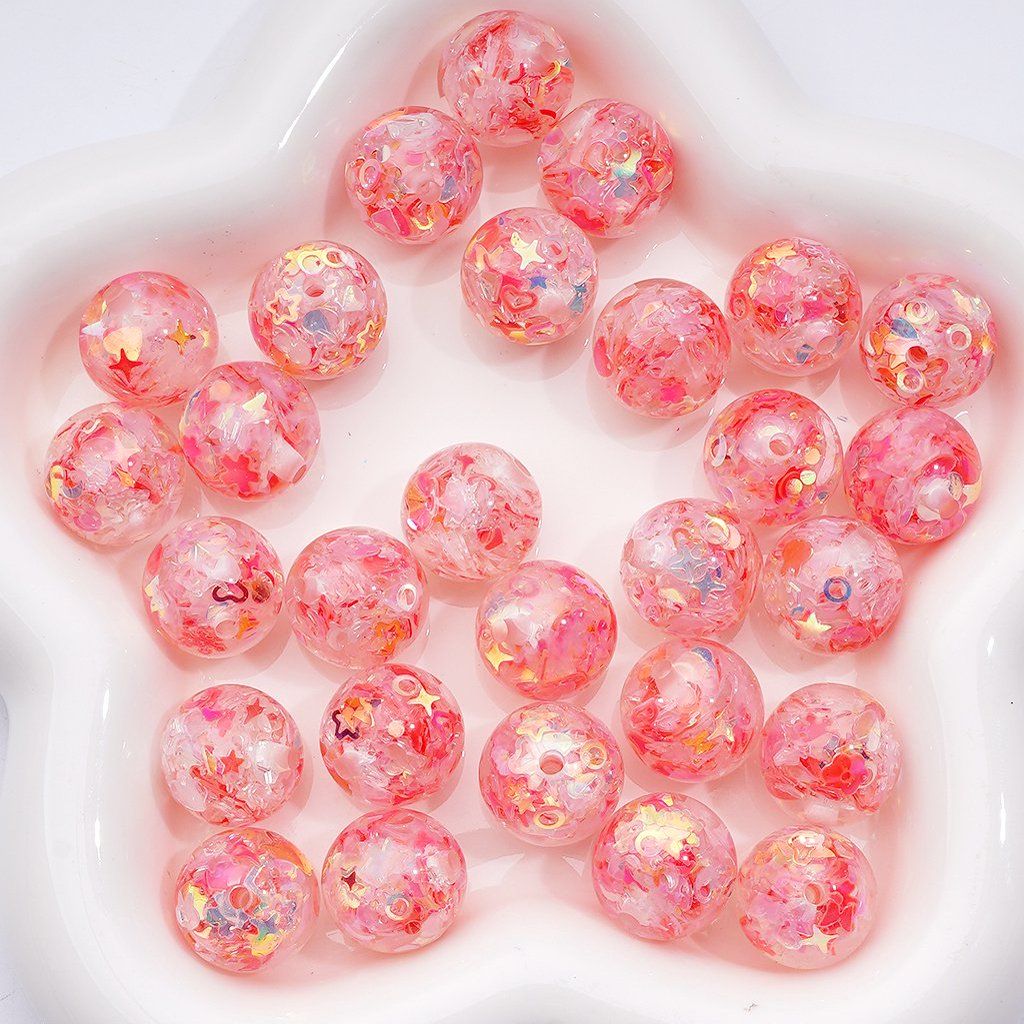 Glittering Acrylic Beads 16MM Clear Rounds with Colorful Snowflakes, Stars, Moons & More