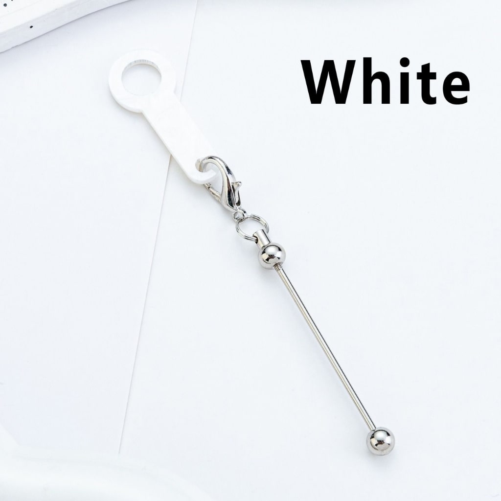 Silver Metal Bar DIY Beadable for Keychain with Carabiner Hook Plastic Long Ring Hoop on Cup's Straw 120MM
