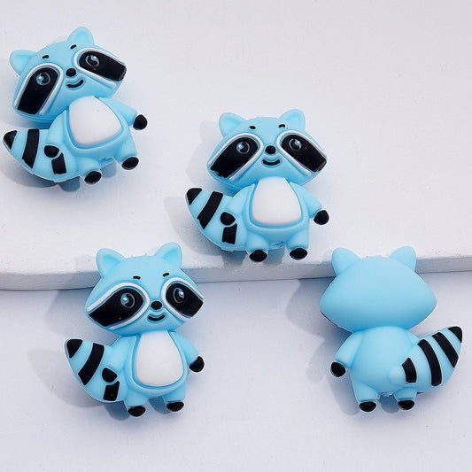 3D Blue Racoon Cute Silicone Focal Beads
