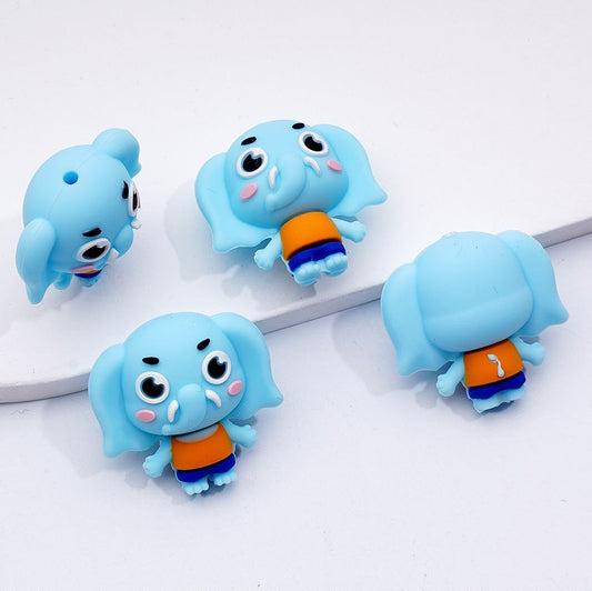 3D Blue Elephant Design Cute Jungle Animal Silicone Focal Beads for Crafts