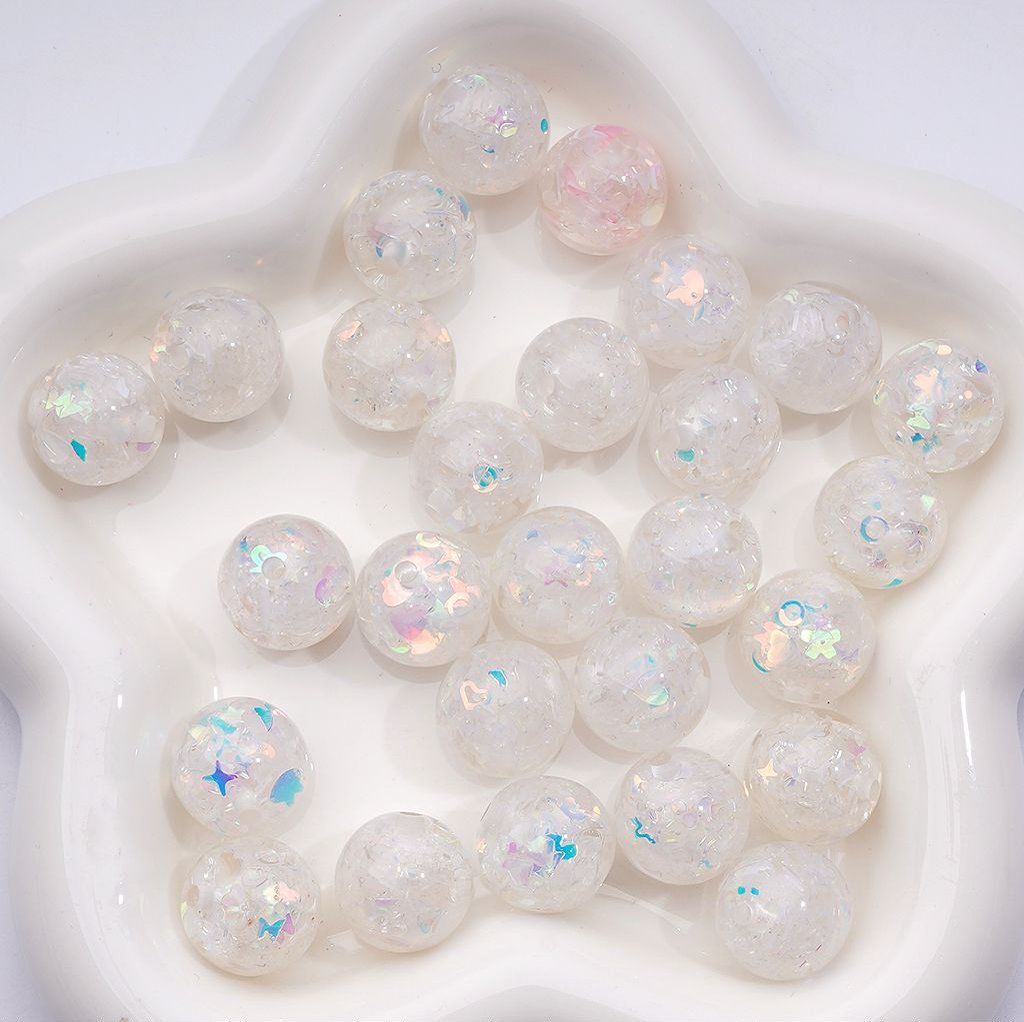 Glittering Acrylic Beads 16MM Clear Rounds with Colorful Snowflakes, Stars, Moons & More