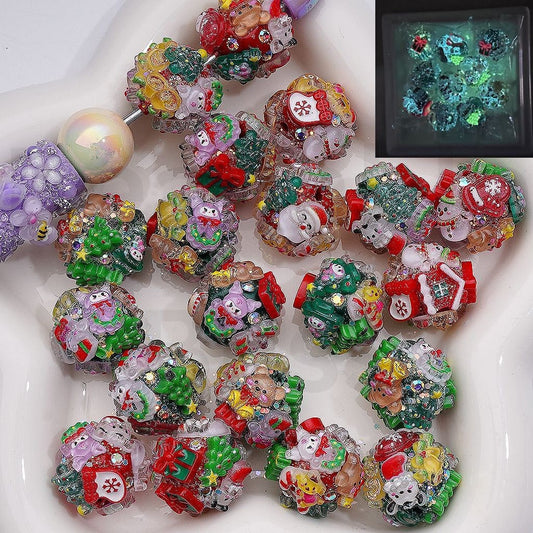 Socks Star Bell Gift Snowman Elk Kurom Christmas Sanri Topic Father Christmas Tree Candy Cane PomPo Puri My Melod Pochacc Luminous AB Rhinestones Round Clay Beads, 20MM