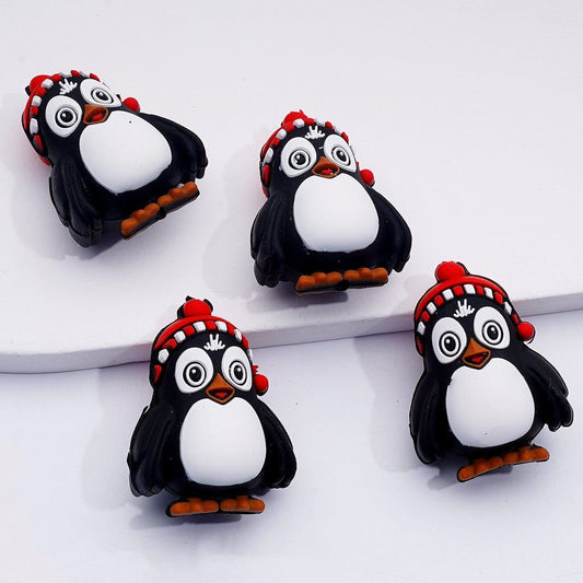 3D Silicone Penguin Focal Beads with Red Hats Cute Winter Craft Charms