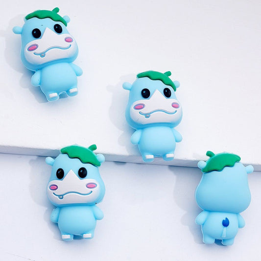 Cute Hippo with Lotus Leaf 3D Silicone Focal Beads