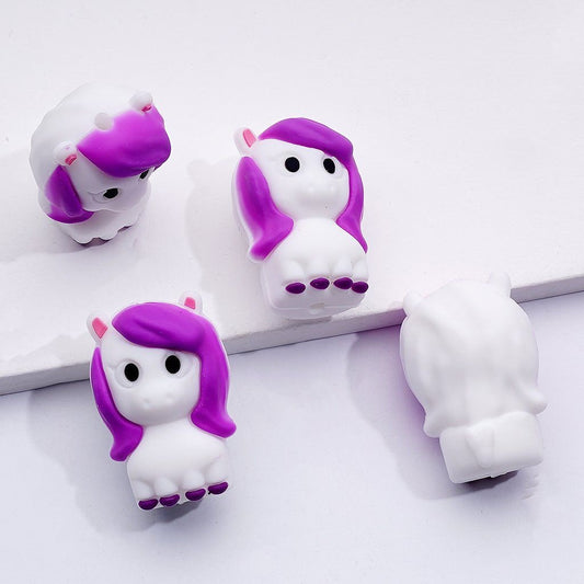 3D Horse with Purple Mane Cute Silicone Focal Beads