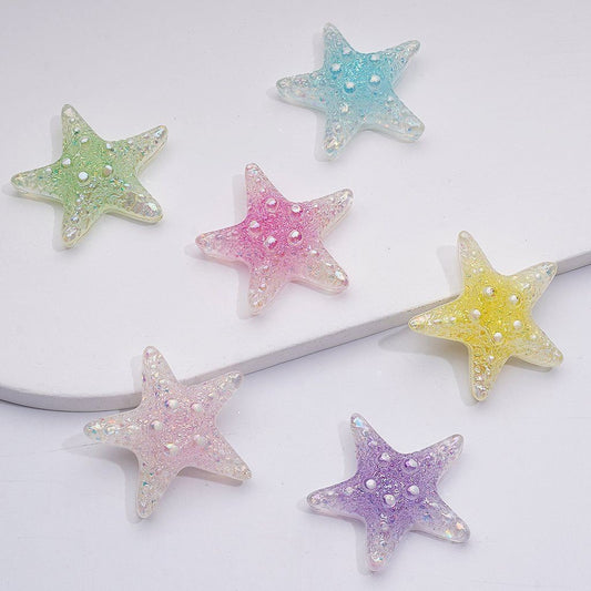 Cute Shiny Star Fish UV Coating Acrylic Beads with Colorful Flakes Inside 35MM Random Mix