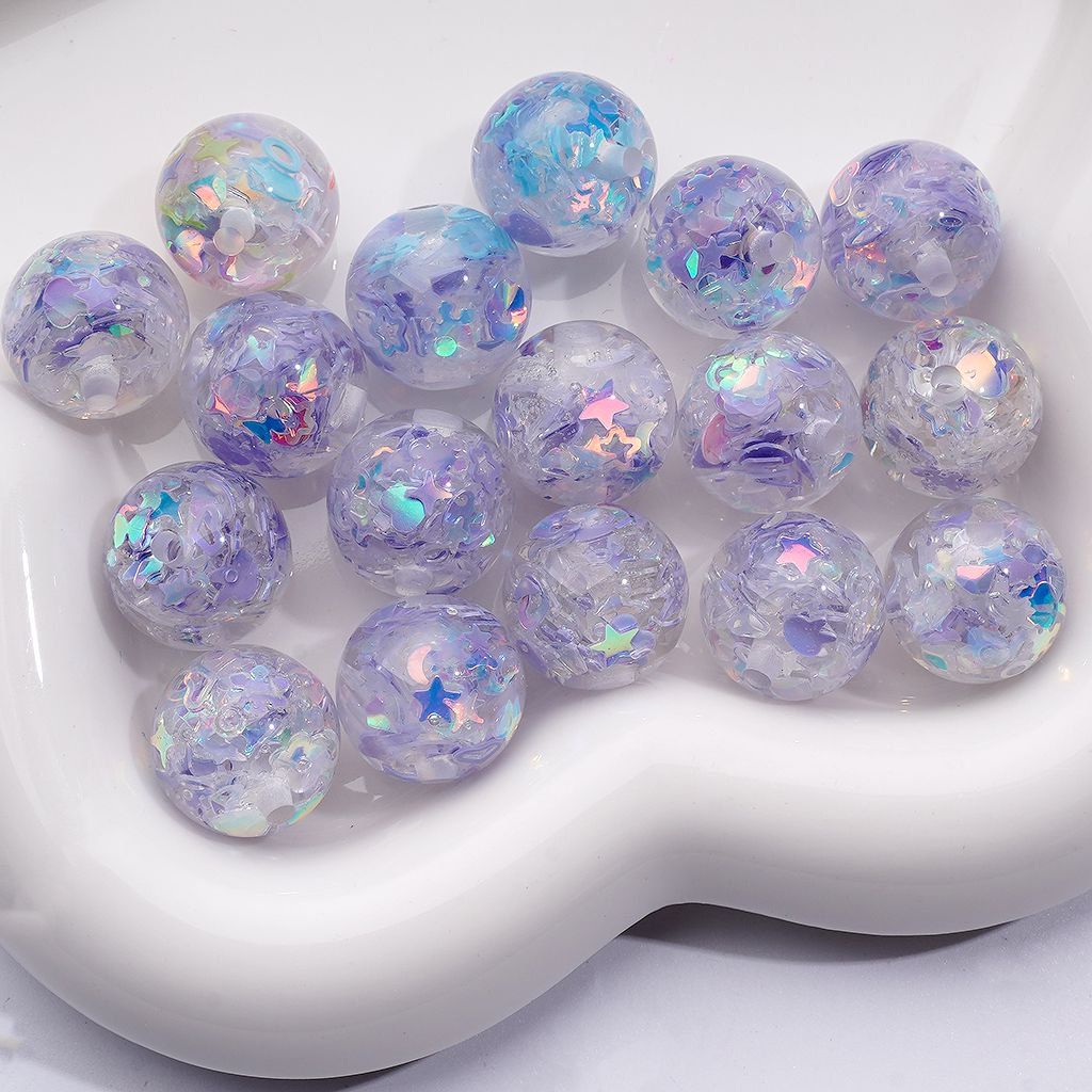 Glittering Acrylic Beads 16MM Clear Rounds with Colorful Snowflakes, Stars, Moons & More