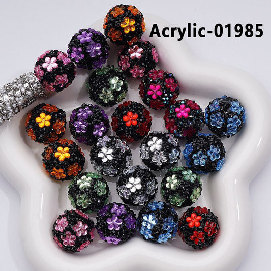 Mini Shiny Cone Shape Cute Flowers Acrylic Beads Clear Rhinestones Round, 20MM