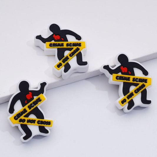 Crime Scene Tape Charms 'Do Not Cross' Statement Beads in Silicone Focal Beads, Random Mix
