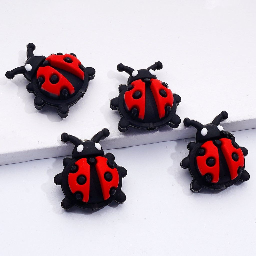 Random Mix of 3D Insect Silicone Focal Beads Cute Hornet & Ladybug Charms for Crafts