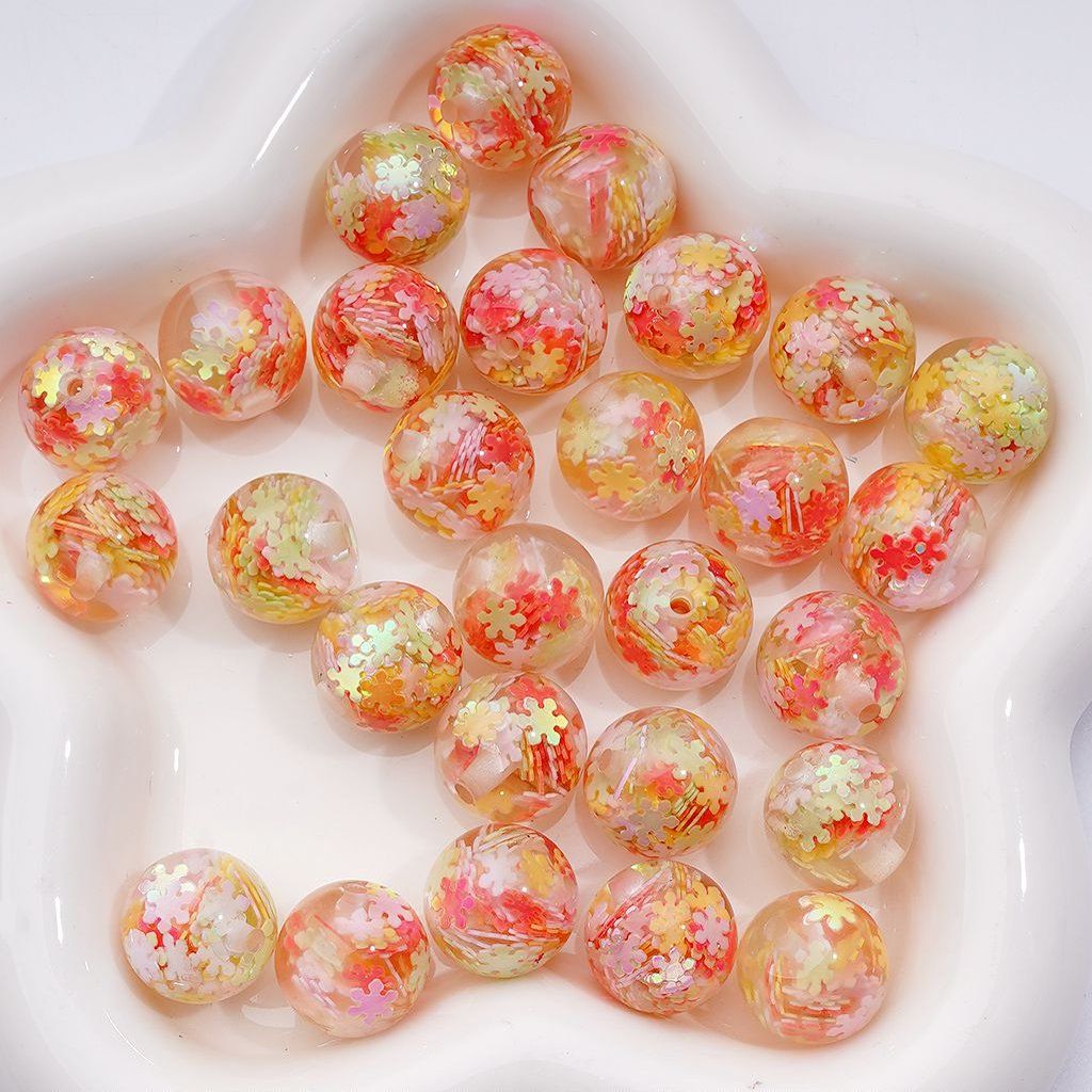 Glittering Acrylic Beads 16MM Clear Rounds with Colorful Snowflakes, Stars, Moons & More