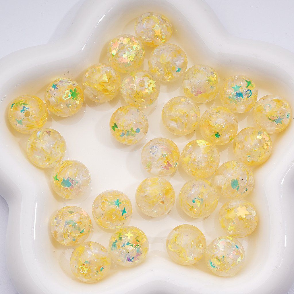 Glittering Acrylic Beads 16MM Clear Rounds with Colorful Snowflakes, Stars, Moons & More