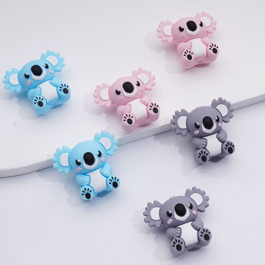 Charming 3D Koala Beads Silicone Craft Pieces in Mixed Colors