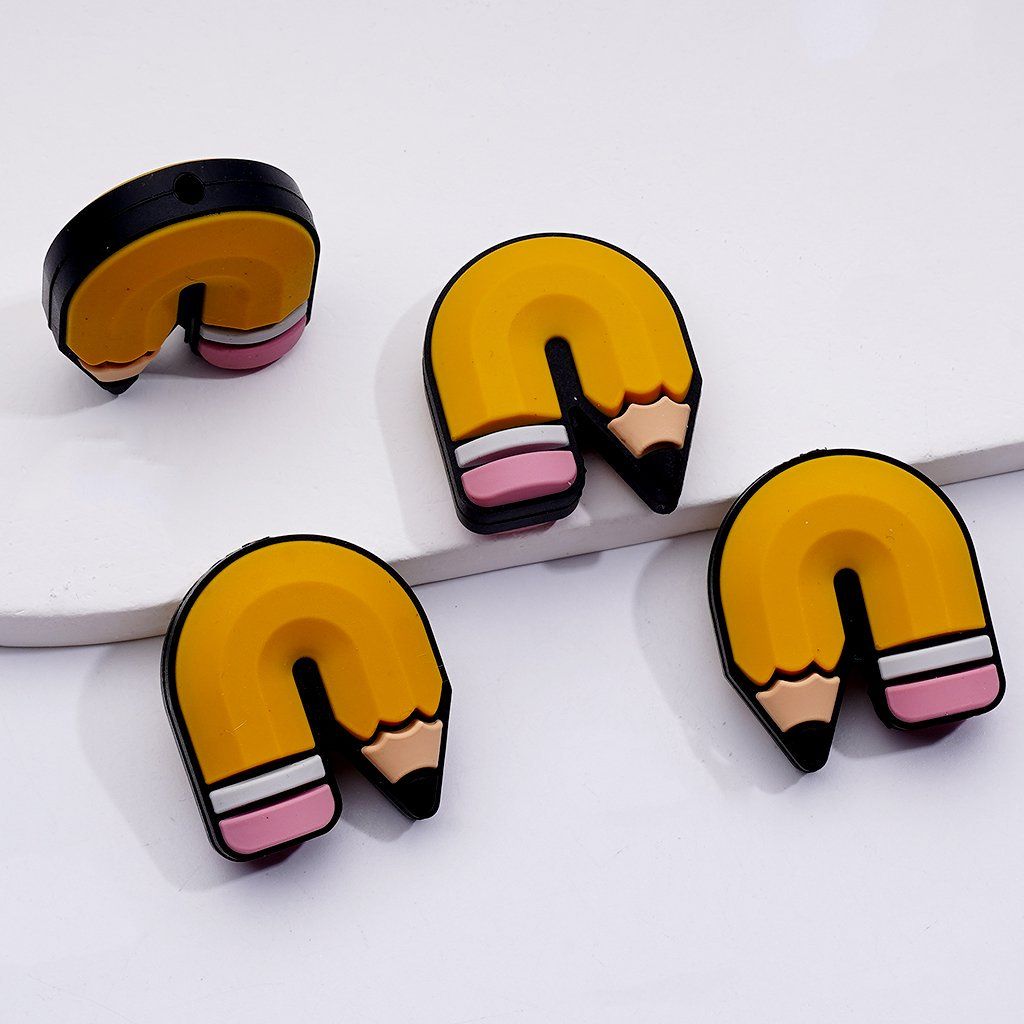 Cute Crooked Pencil Pen Topper Soft Silicone Focal Beads