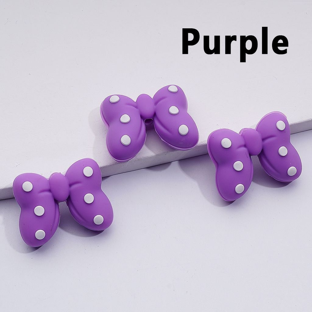 Multi-Color 3D Bowknots with Mini White Spots Silicone Focal Beads
