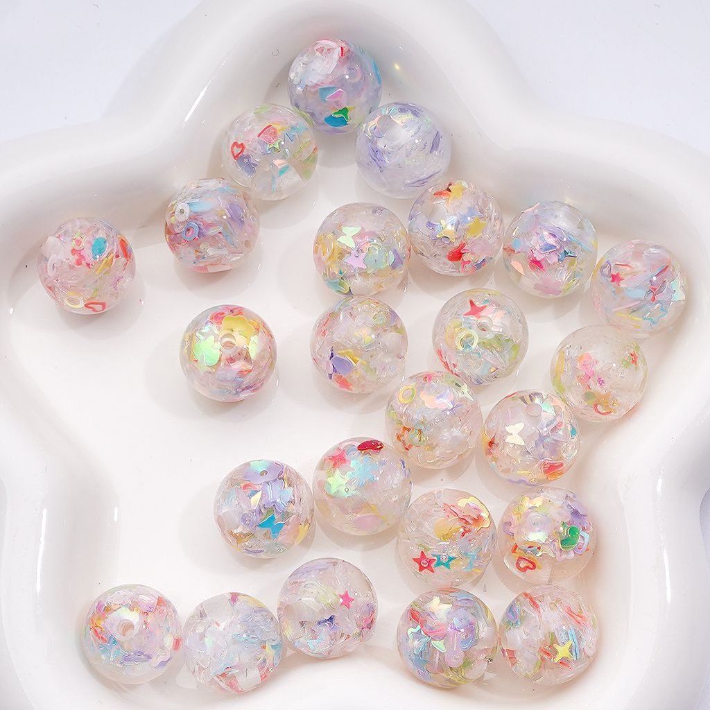 Glittering Acrylic Beads 16MM Clear Rounds with Colorful Snowflakes, Stars, Moons & More