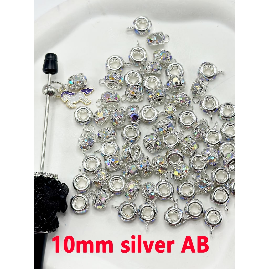 Alloy Bail Beads in Silver and Golden Color with AB or Clear Rhinestones