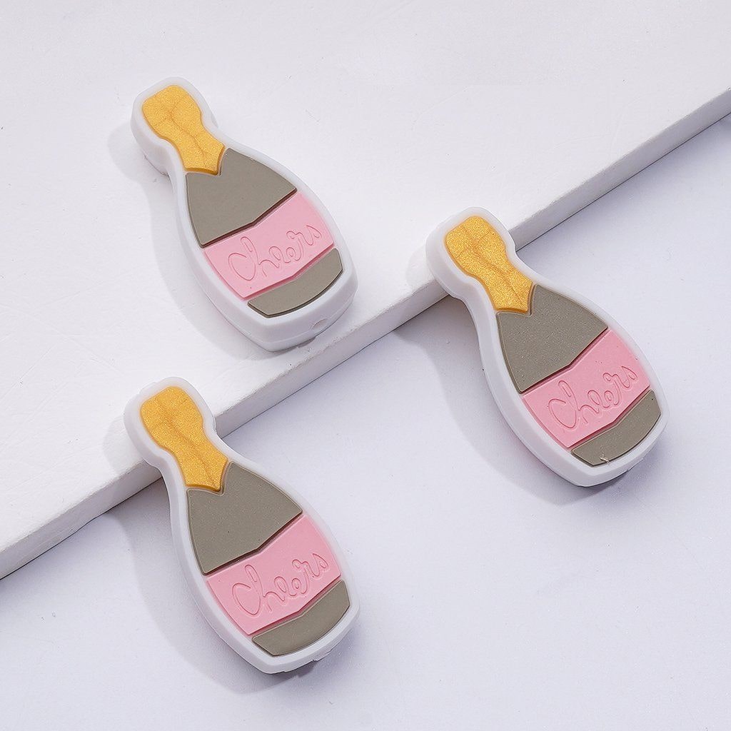 Playful Champagne Wine Bottle Silicone Focal Beads – “Cheers” Design for Fun & Style