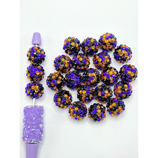 Round Purple Orange Black Tripcolor Rhinestone Acrylic Beads, 16MM