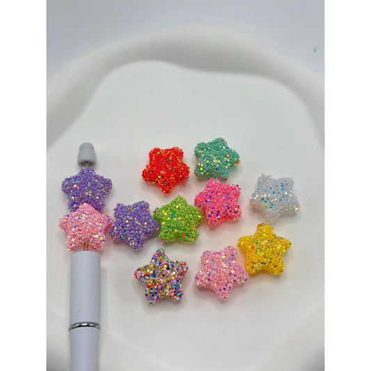 Five-pointed Star Shape Acrylic Sugar Beads in Sparkling Solid Color Flakes, 20MM, Random Mix