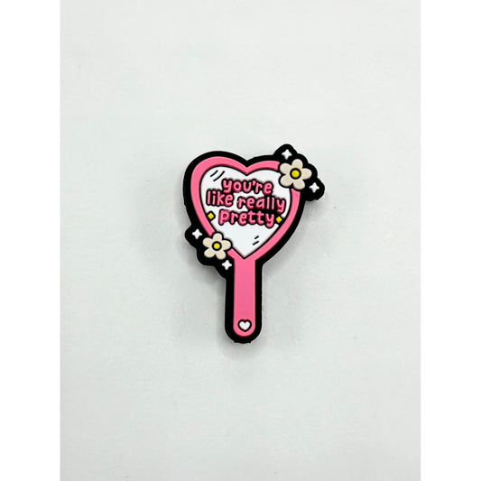 Pink Heart Mirror You're Like Really Pretty with Flowers Silicone Focal Beads