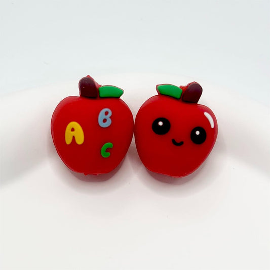 3D Little Cute ABC Red Apple with Smile Face Silicone Focal Beads