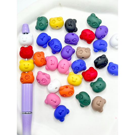 Little Bear Head  with Paw Prints Rubber Coating Acrylic Beads, Random Mix, 16*14MM