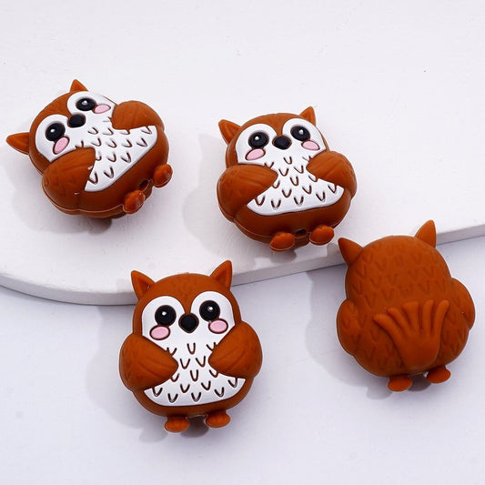 3D Brown Owl Character Silicone Focal Beads