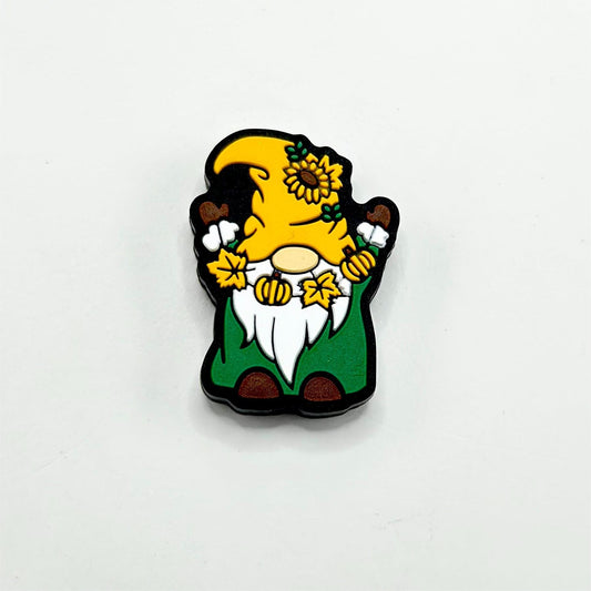 Gnome Dwarf Silicone Focal Beads with Yellow Hat and Small Flower Leaves