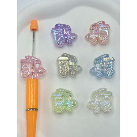 Cute Small Train Locomotive Acrylic Glitter Beads in Pastel Color, 24MM*24MM*11MM, Random Mix