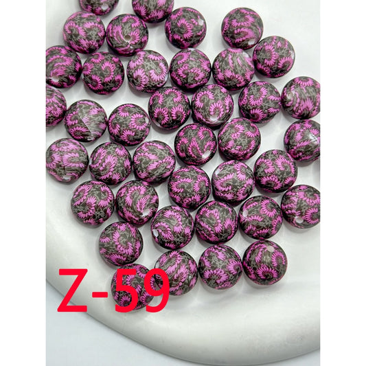 Round Printed Pink Flower Silicone Beads 15mm, Number Z-59