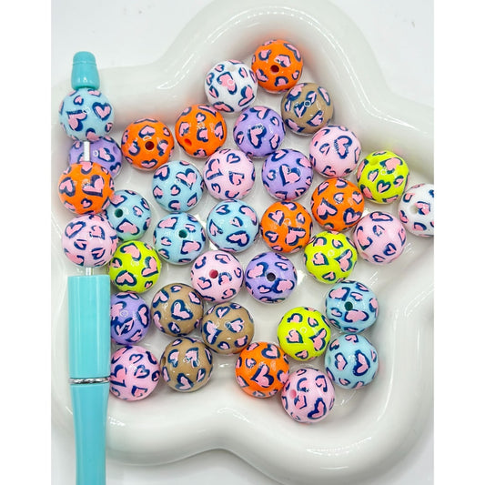Pink Heart Solid Color Round Acrylic Beads, Random Mix, 16MM
