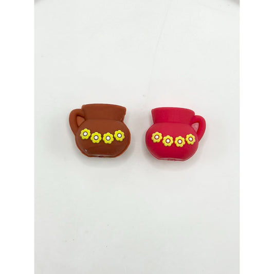 3D Jar Pot Small Yellow Flower Silicone Focal Beads