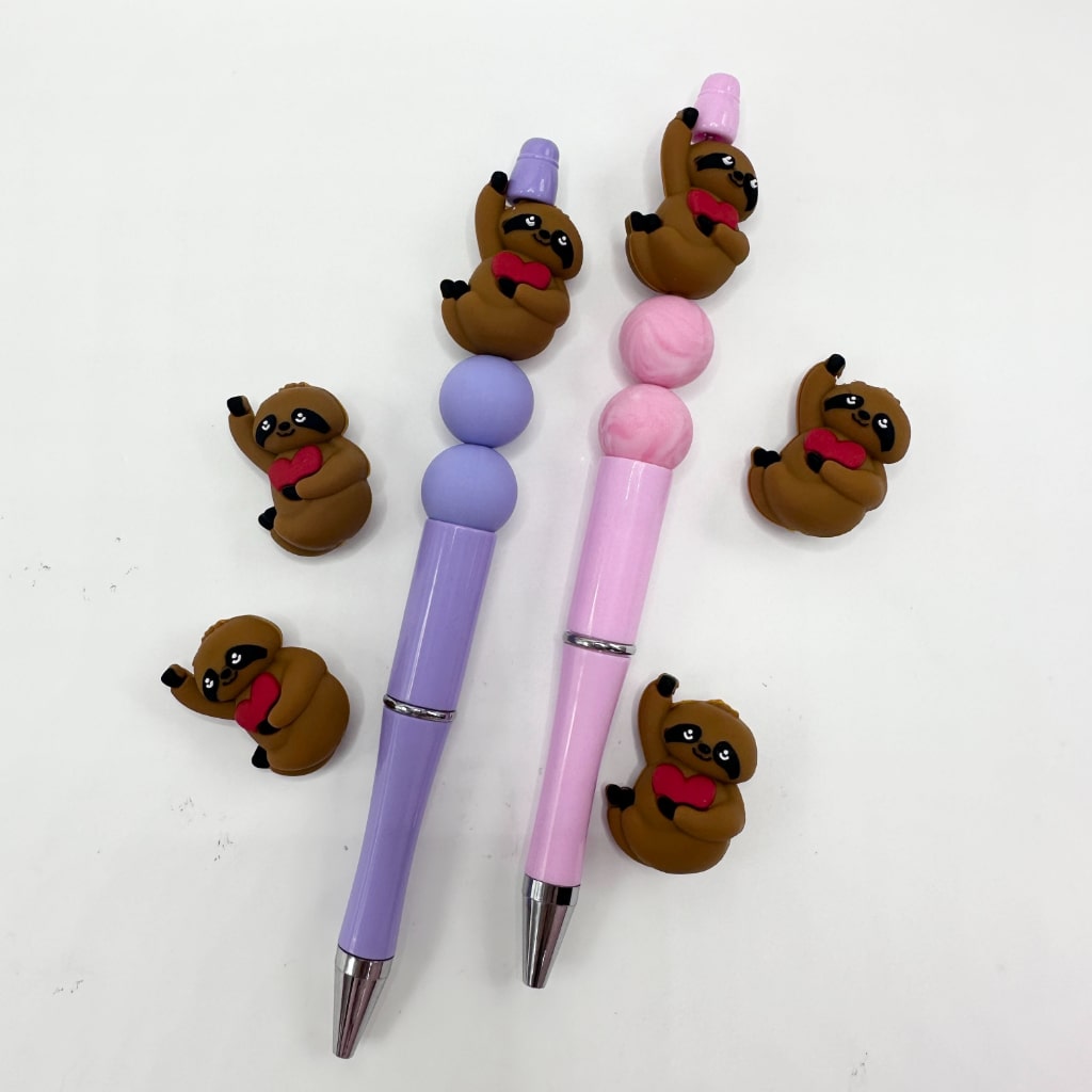 Cute 3D Sloth with Red Heart Silicone Focal Beads