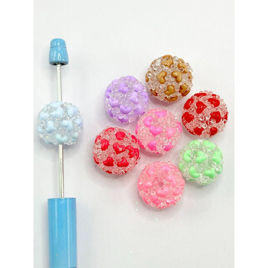 Solid Color Heart Clear Small Cute Round Sugar Acrylic Beads, Random Mix, Around 20MM