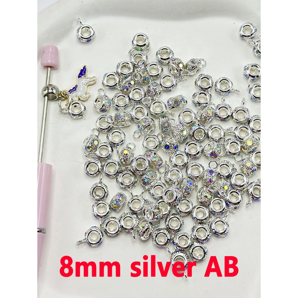 Alloy Bail Beads in Silver and Golden Color with AB or Clear Rhinestones