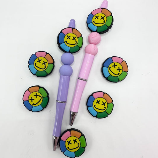 Colorful Flower Rainbow Smile Face Silicone Focal Beads