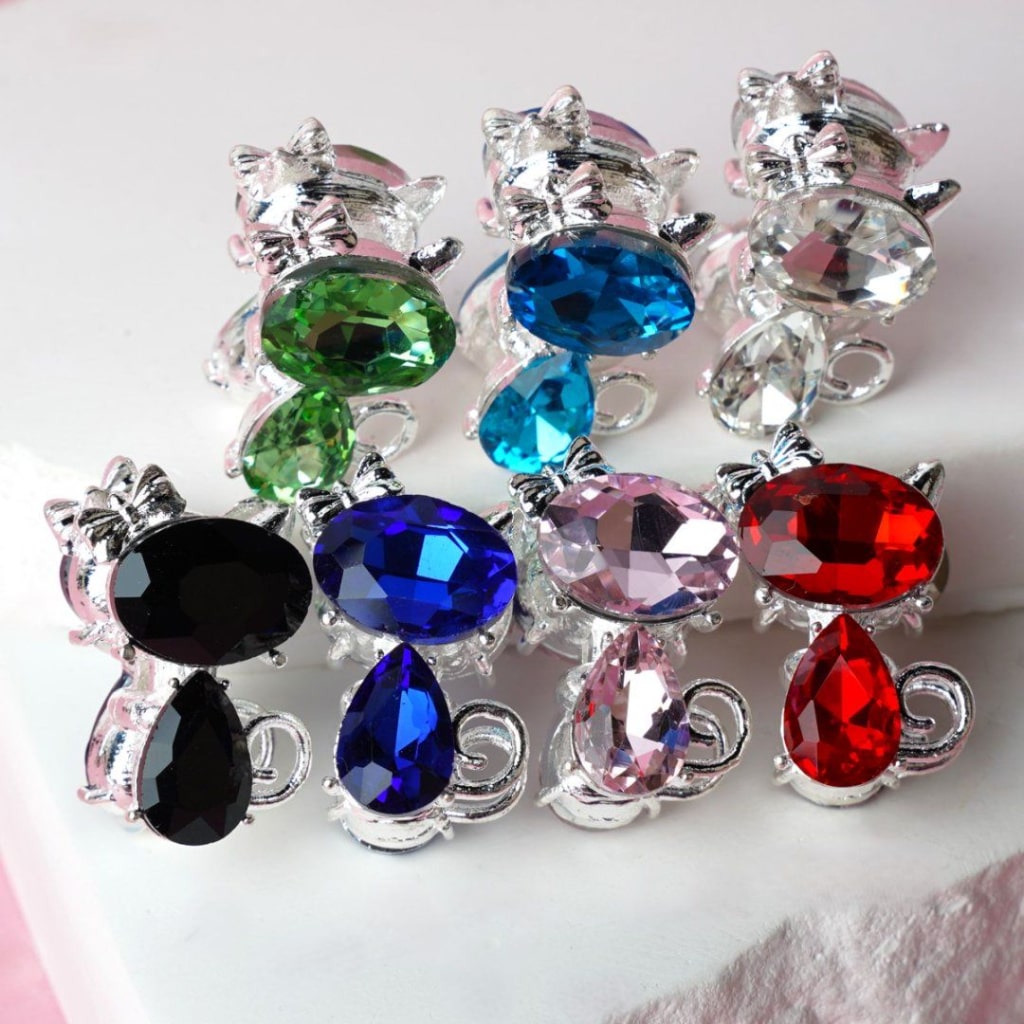 Vivid Gold & Silver Alloy Cat with Colorful Rhinestones Beads,  Around 26*20MM, Random Mix