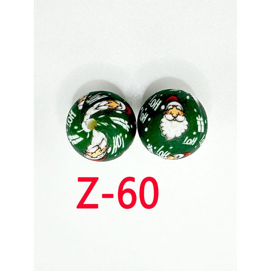 Green Round Santa Claus Silicone Beads 15mm, Number Z-60