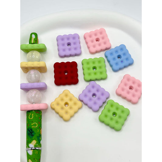 Crackers Shape Biscuits Cookie Acrylic Beads in Solid Colors, Random Mix, 20MM by 5MM
