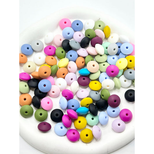 Silicone Colorful Abacus Lentil Beads Spacers Saucers Random Mix, 15mm