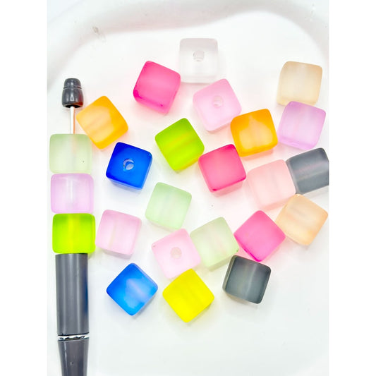 Cube Translucent Frosted Acrylic Beads, Random Mix, 14MM