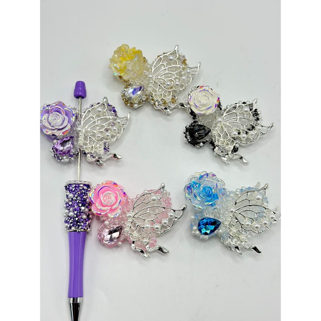 Alloy Butterfly with Pearls Fancy Silver Large Flower Rhinestone Sugar Acrylic Beads, 60*46MM