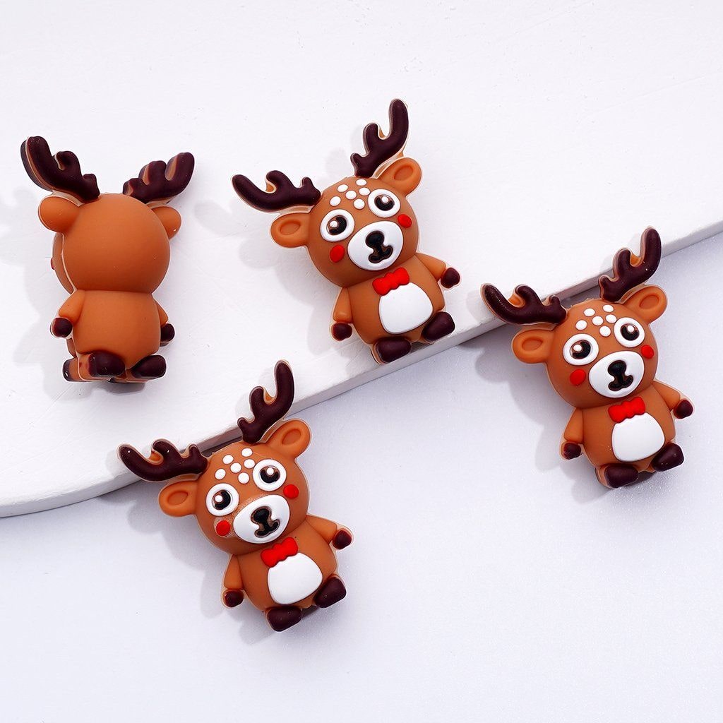 Adorable 3D Deer Elk Silicone Focal Beads Vivid Animal Design