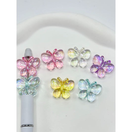 Acrylic Butterfly Shape Beads in Translucent Colors, Random Mix, 24MM by 21MM