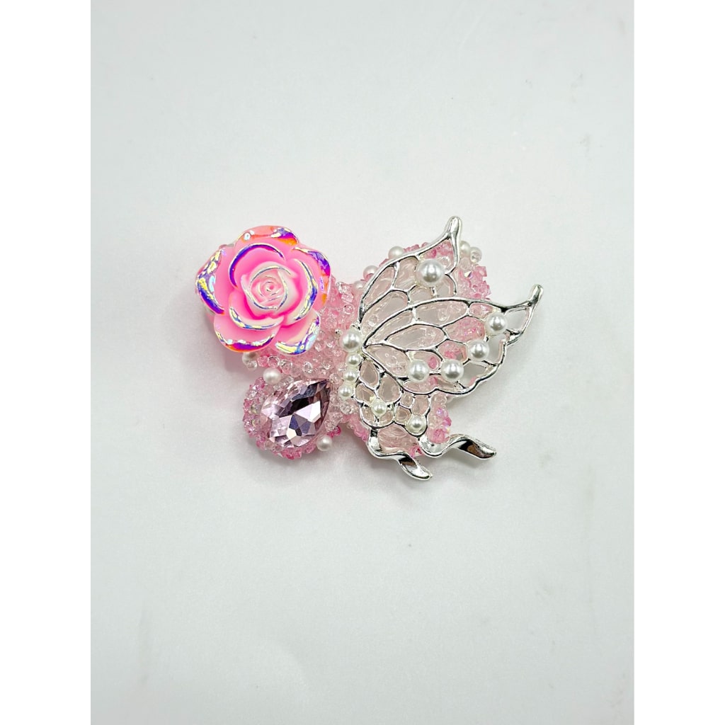 Alloy Butterfly with Pearls Fancy Silver Large Flower Rhinestone Sugar Acrylic Beads, 60*46MM