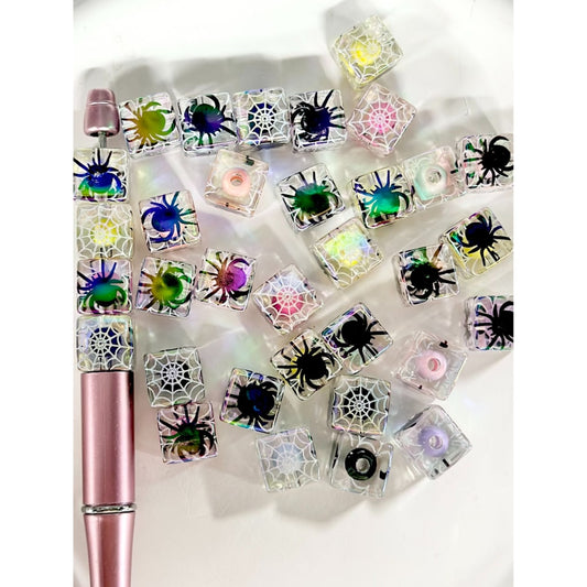 Spider Clear Cube UV Coating Acrylic Beads Small Round Bead Inside, Random Mix, 12MM